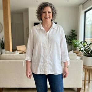 Liz Claiborne White 100% Linen Ladder Lace Tunic Blouse - Size 1XL